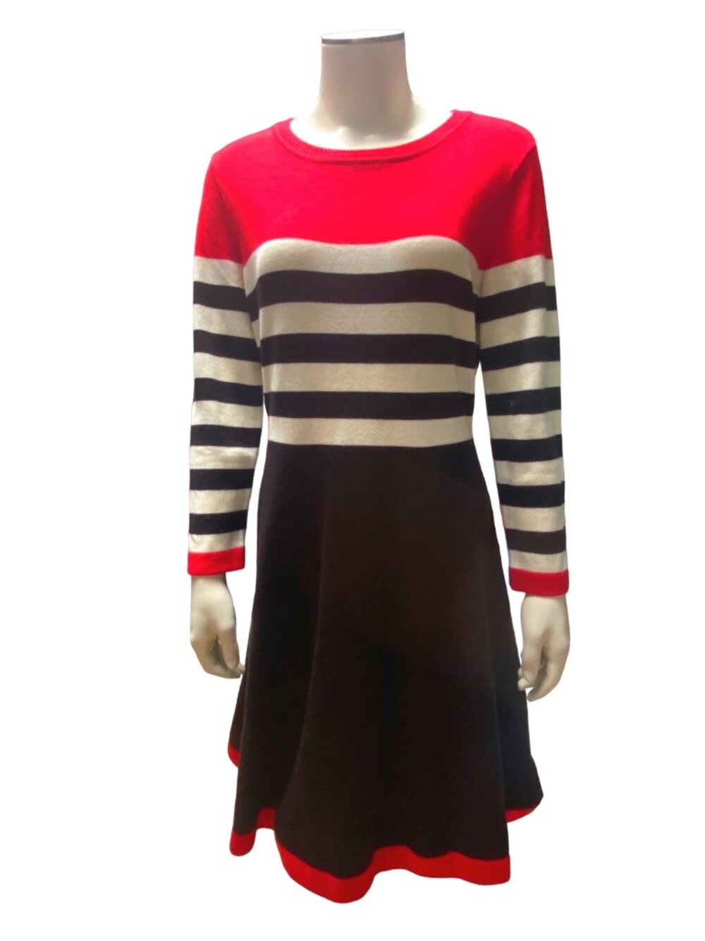 Marc New York Size S Red Black Ivory Striped Knit Sweater Dress Retro Mod A Line - Picture 2 of 9